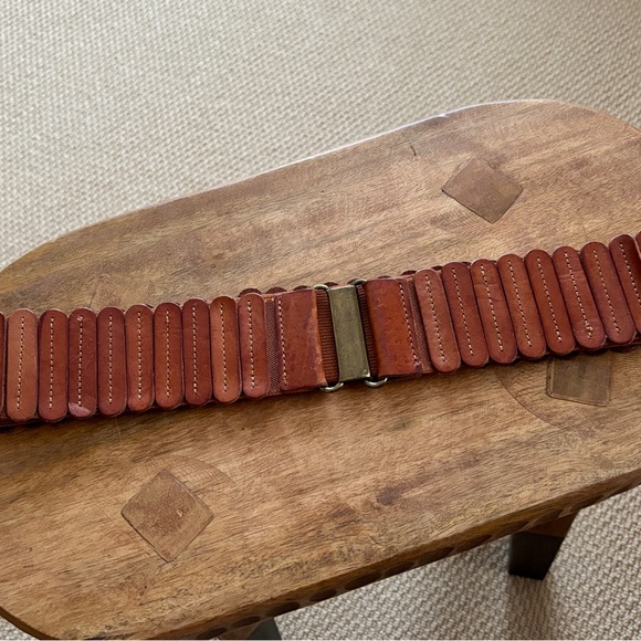 Anthropologie Brown Leather Panel Stretch Corset Belt - designed by Kat Santiago - Picture 4 of 12